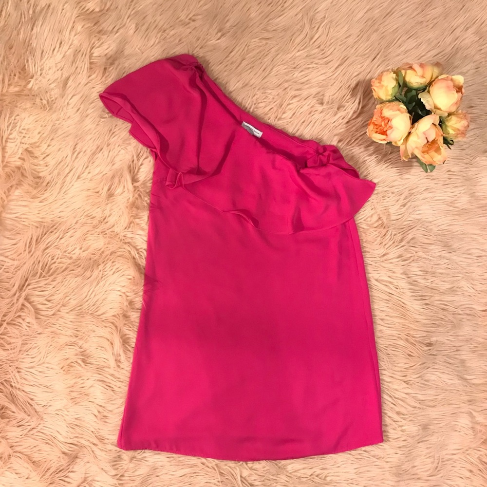 Hot Pink One Shoulder Ruffle Top Dress